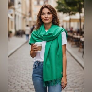 Gina Ruccini Oversized Fringe Green Scarf Made in Italy